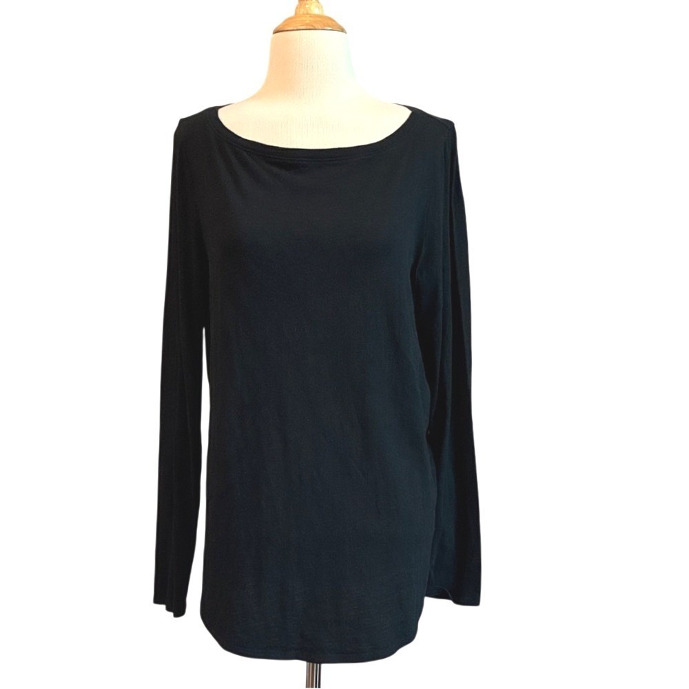 EILEEN FISHER Medium Black Organic Cotton Tunic Top Quiet Luxury Elevated Basic